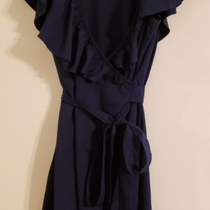 YOINS Navy Asymmetrical Wrap Dress